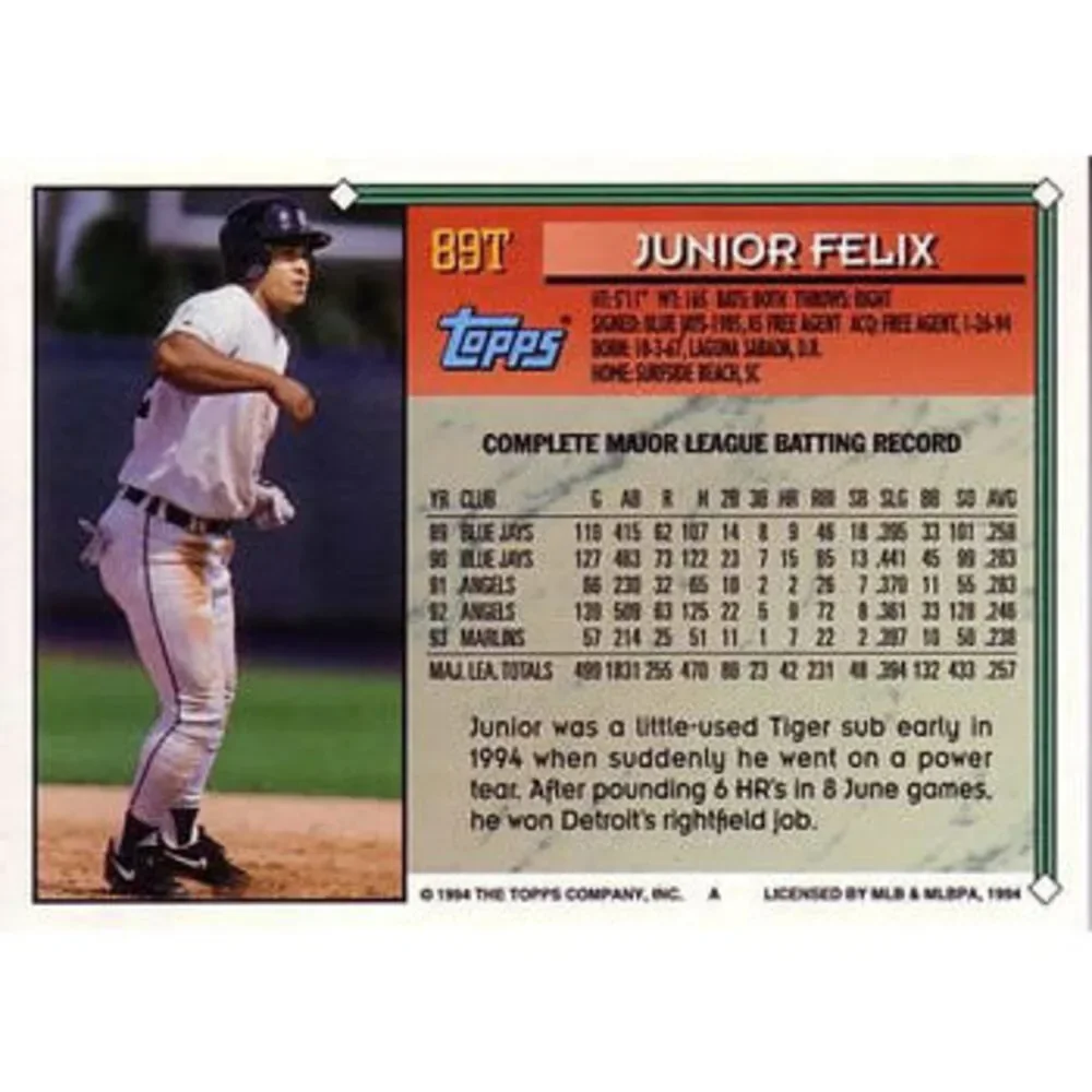 1994 Topps Traded Junior Felix 89T Detroit Tigers